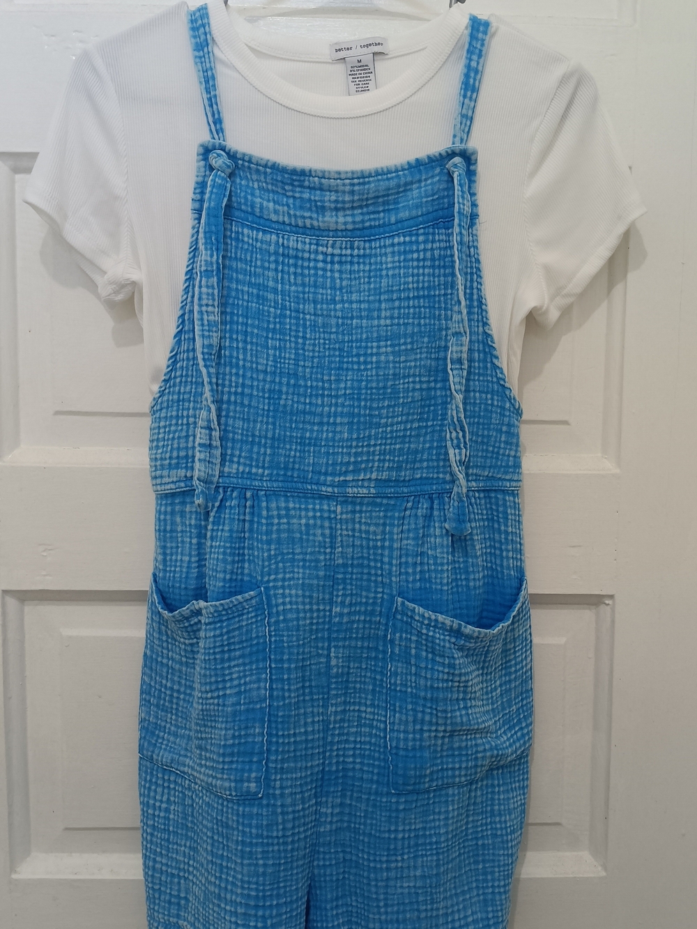 Soft Blue Gauze Pinafore Jumpsuit with Adjustable Straps